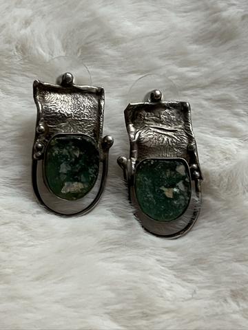 Sterling Green Roman glass Soldier Earrings