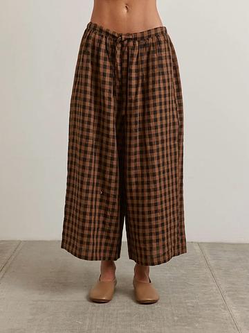 Cropped Linen Plaid Pants