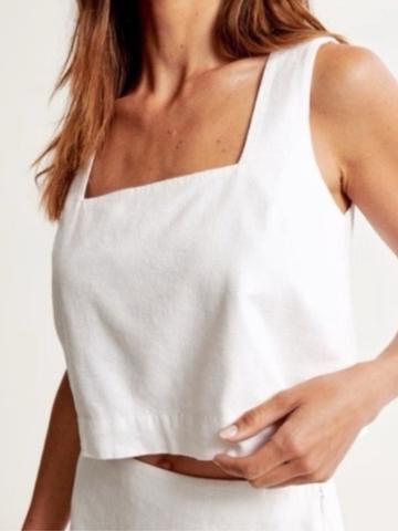 Linen Square Neck Crop Tank Top