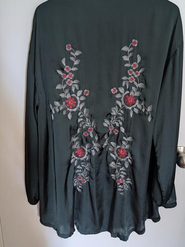 Satin tunic top with embroidered back