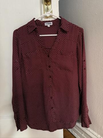 Red polka dot button up shirt