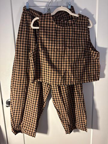 Black and Tan gingham crop top & pant set