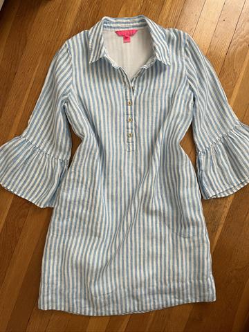 Linen & Cotton Vertical Stripe Shirt Dress