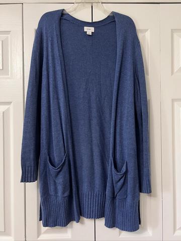 long open blue cardigan