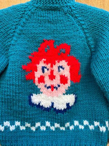Rag doll motif Mary Maxim cowichan zip up cardigan sweater