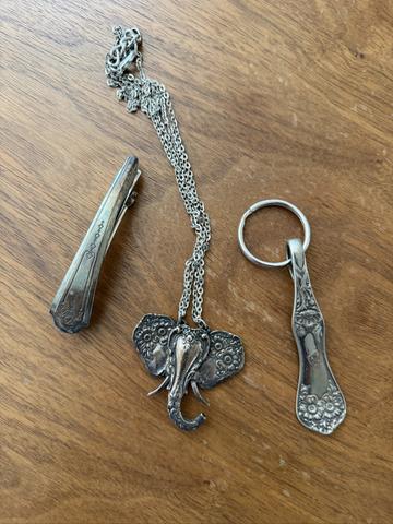 Silver spoon jewelery necklace hair clip
