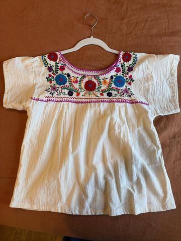 Mexican Pink Flowers Embroidered boxy Blouse