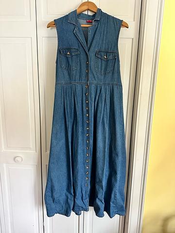 Sleeveless collared denim button down dress