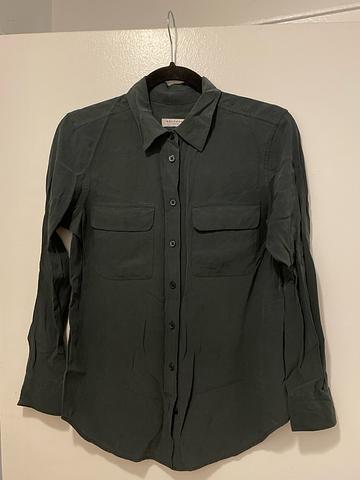 100% silk Equipment Pocket Button-down Blouse in Muted Spruce