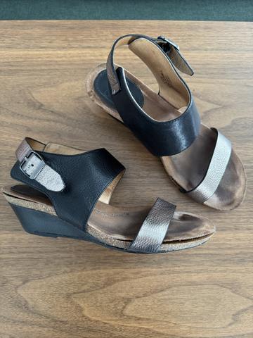 Black & Metallic Wedge Sandal