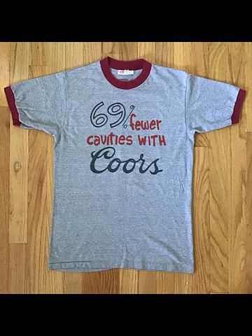 Vintage Late 60s / Early 70s 69% Fewer Cavities With Coors Beer Ringer Shirt