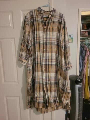 Ichi Antiquites plaid linen shirt dress osfm