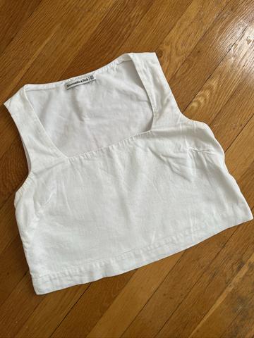 Linen Square Neck Crop Tank Top