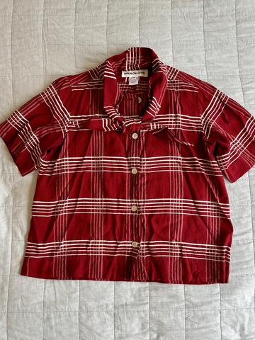 Wesley Top in Crimson Embroidered Plaid