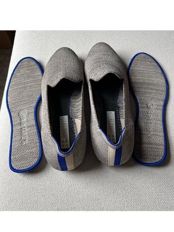 Rothy’s grey Loafers with blue stripe