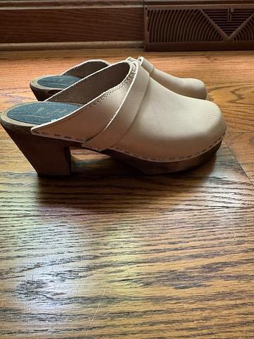 nude leather clogs