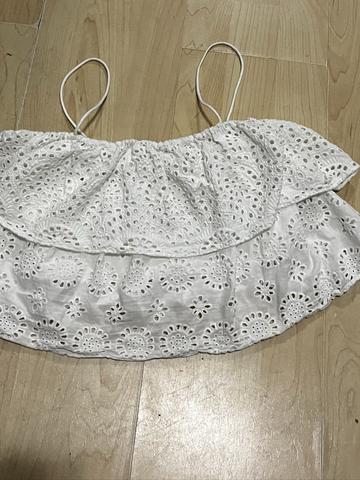 Alice+Olivia white eyelet ruffle crop top