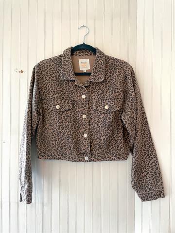 Leopard Print Denim Crop Jacket