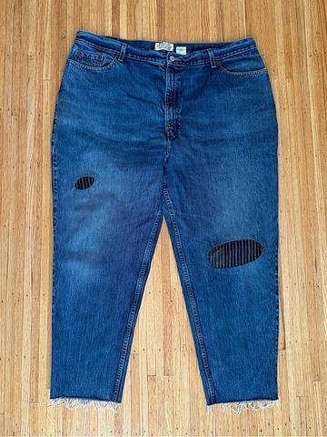Vintage 550 medium wash upcycled patched jeans high rise plus size 20