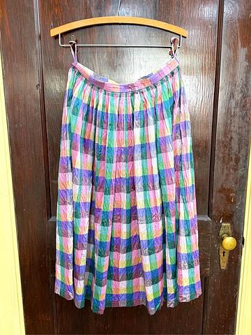 Rainbow Plaid Silk Skirt