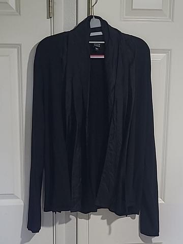 Eileen Fisher silk sweater with silk scarf edge L black