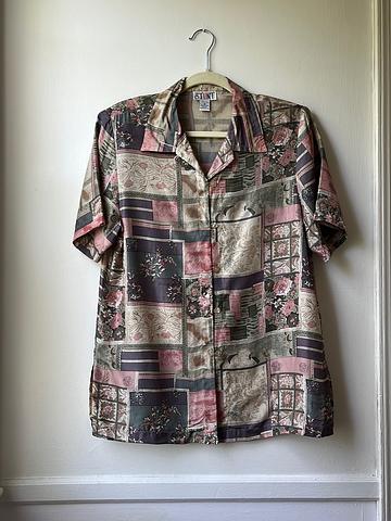 90s 100% Silk Short Sleeved Button Front Blouse Top