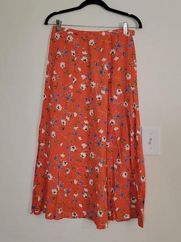 orange floral midi skirt