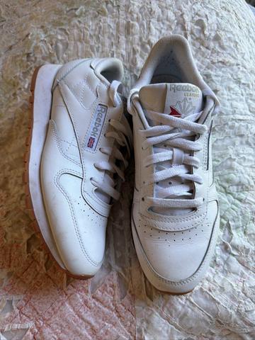 Classic sneakers - white leather, gum sole