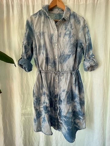 Vintage Indigo Dyed Linen Shirtdress M