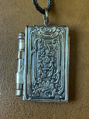 silver book necklace