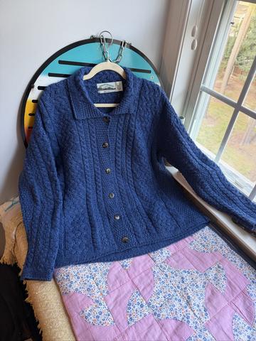 Vintage Arancrafts Irish Merino Wool Cabled Cardigan