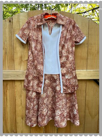 70s grandma core 2 piece polyester dress and jacket