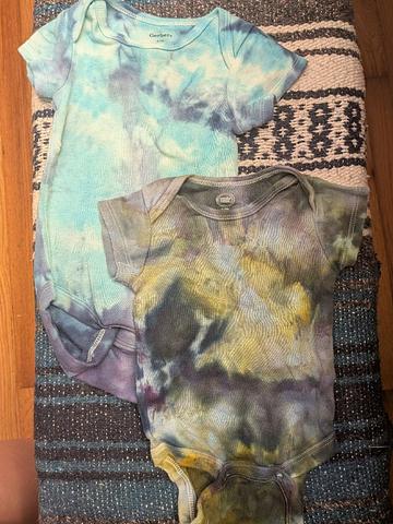 Two Ice-Dyed Cotton Onesies, Cyanotype Onesie