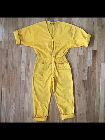 Vintage 80s Bloomingdales 3/4 Sleeve Yellow Coveralls (similar in style to Ilana Kohn Tuck Coveralls)i