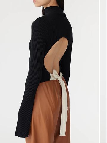 Tie detail rib long sleeve top