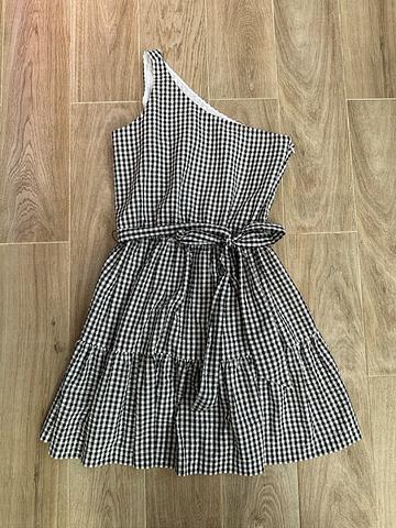 One shoulder gingham dress