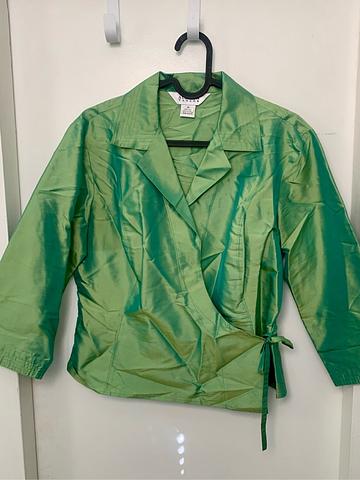 Green silk wrap top