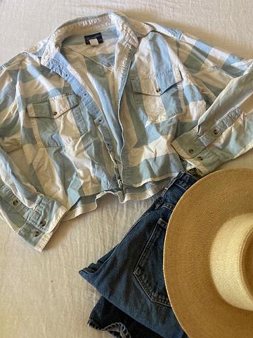 Wide stripe cropped button down