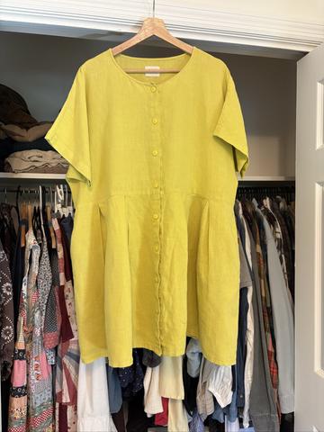 Linen Pleated Skirt Dress with button closure