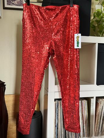 Red sequined leggings