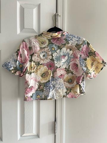 cropped floral button up