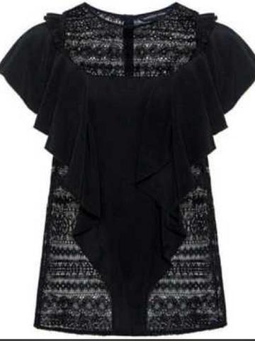 black silk lace ruffle blouse