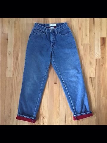 Vintage 90s LL Bean 100% Cotton Red Fleece-Lined Double L Relaxed Fit Jeans