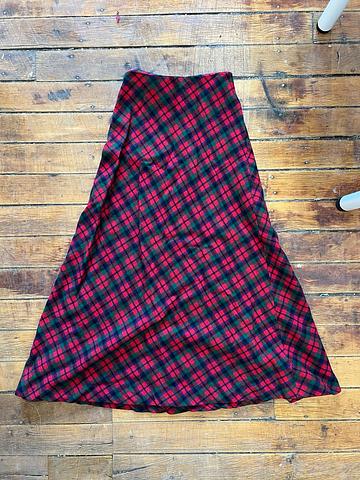 red wool plaid maxi skirt
