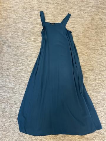 Blue Silk Georgette Crepe Square Neck Dress
