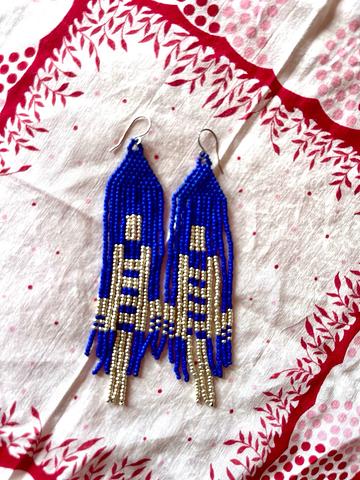 Blue & sillver Japanese glass seed beed earrings