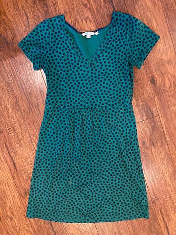 Emerald & navy polka dot dress