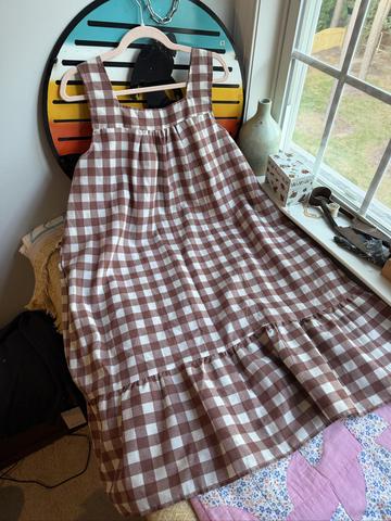 80’s Vintage Brown & White Gingham Dress