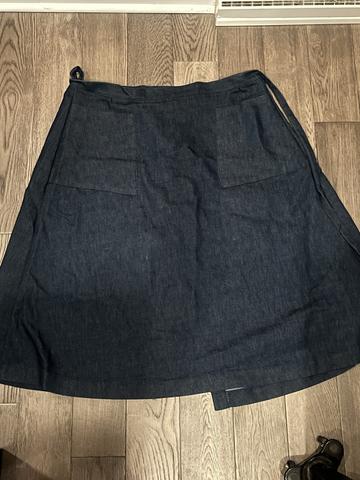 Denim a-line wrap skirt with front pockets