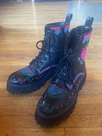 Embroidered combat boots